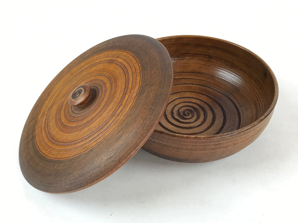 Japanese Brushed Lacquer Wooden Lidded Bowl Kashiki Vtg Tea Ceremony Lines L121
