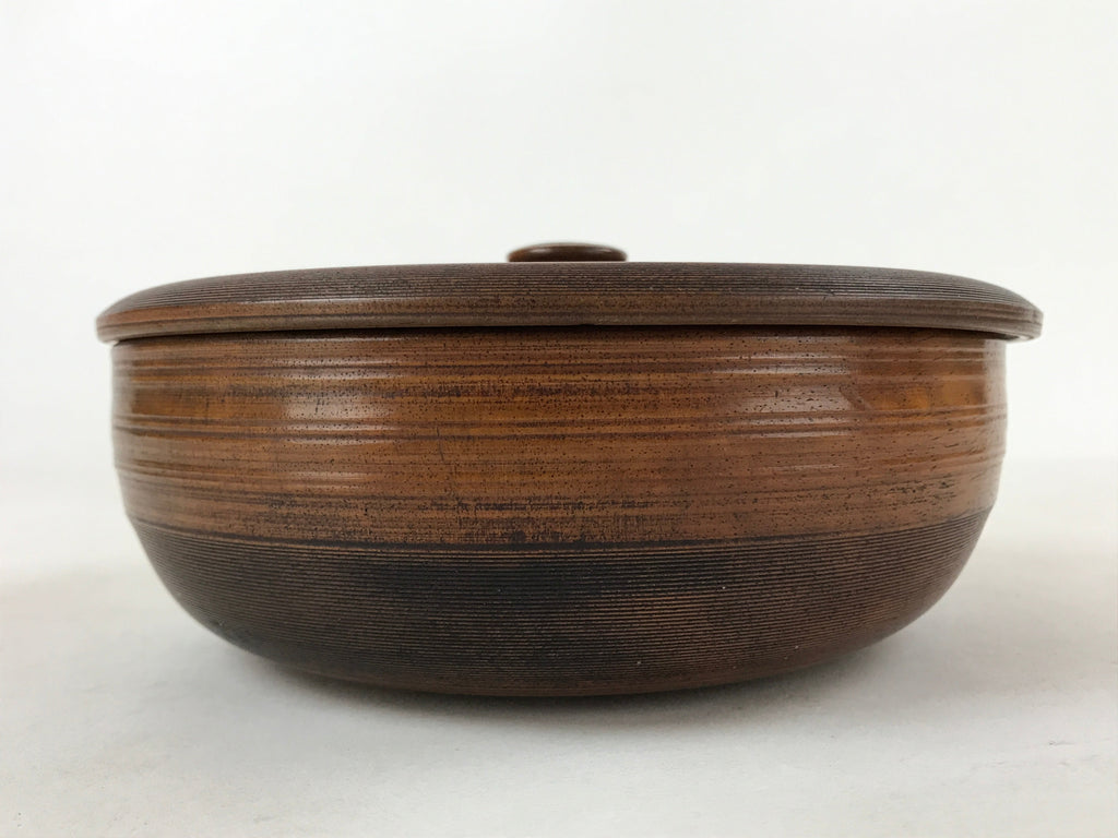 Japanese Brushed Lacquer Wooden Lidded Bowl Kashiki Vtg Tea Ceremony Lines L121