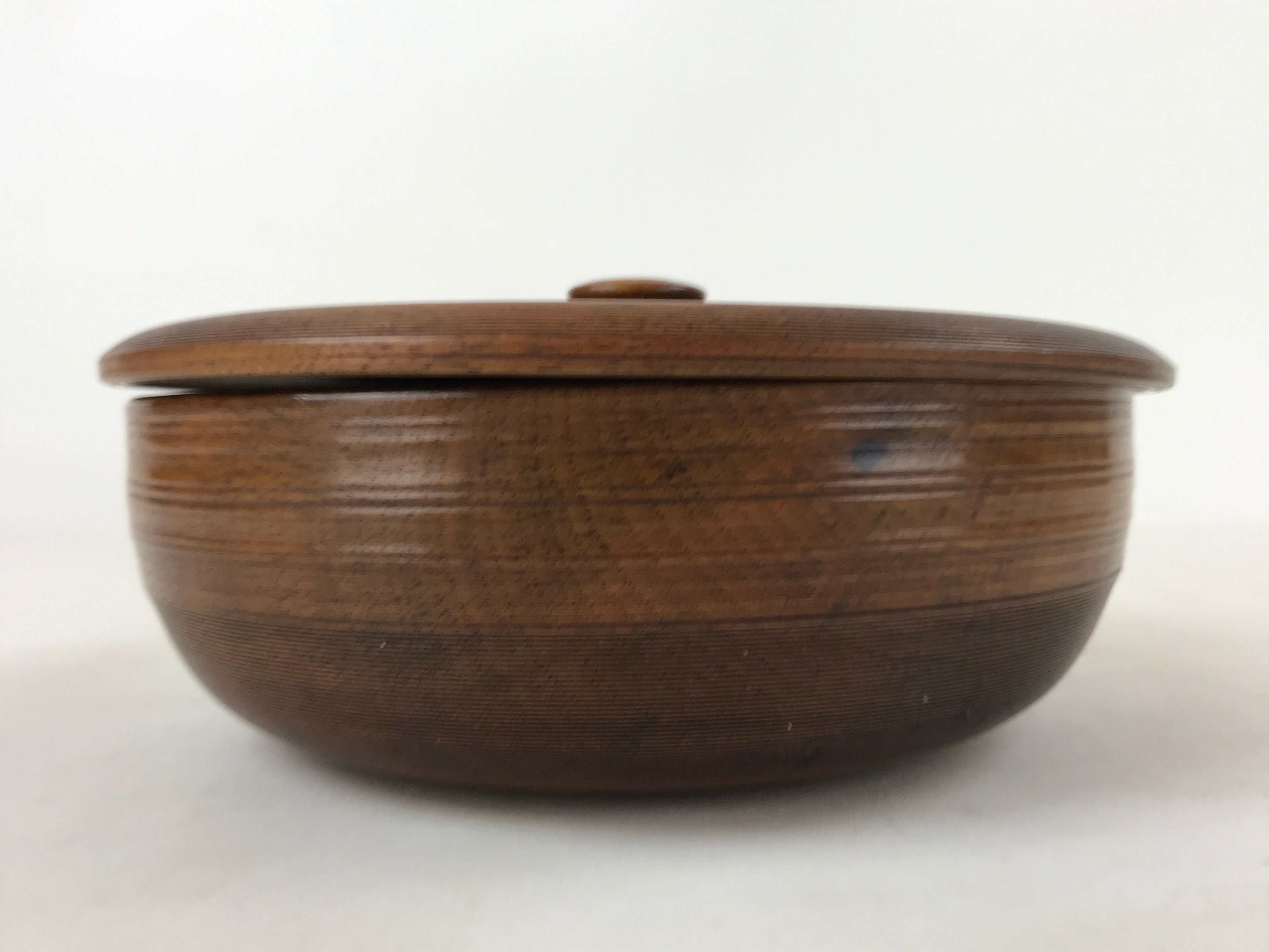 Japanese Brushed Lacquer Wooden Lidded Bowl Kashiki Vtg Tea Ceremony Lines L121