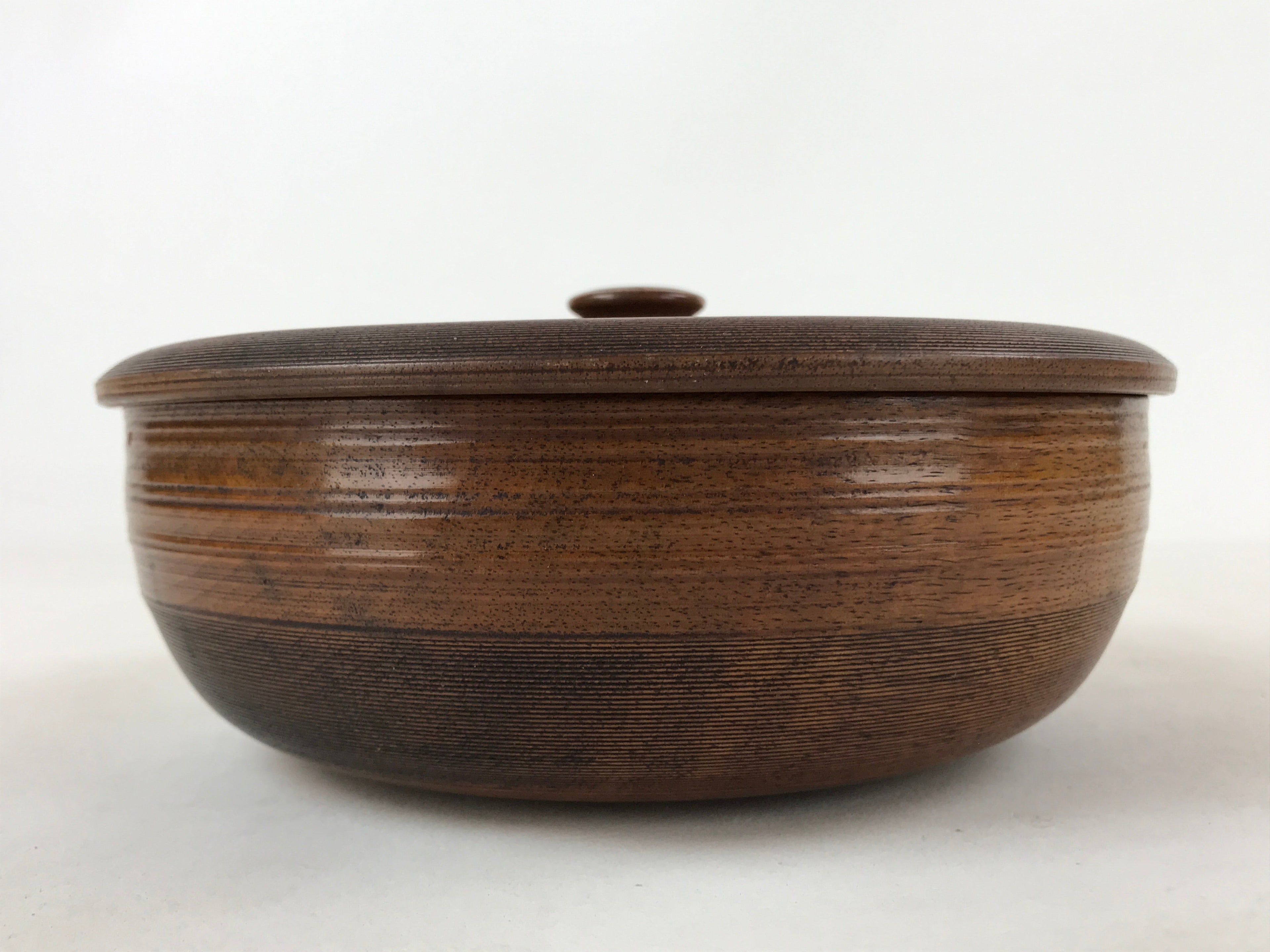 Japanese Brushed Lacquer Wooden Lidded Bowl Kashiki Vtg Tea Ceremony Lines L121
