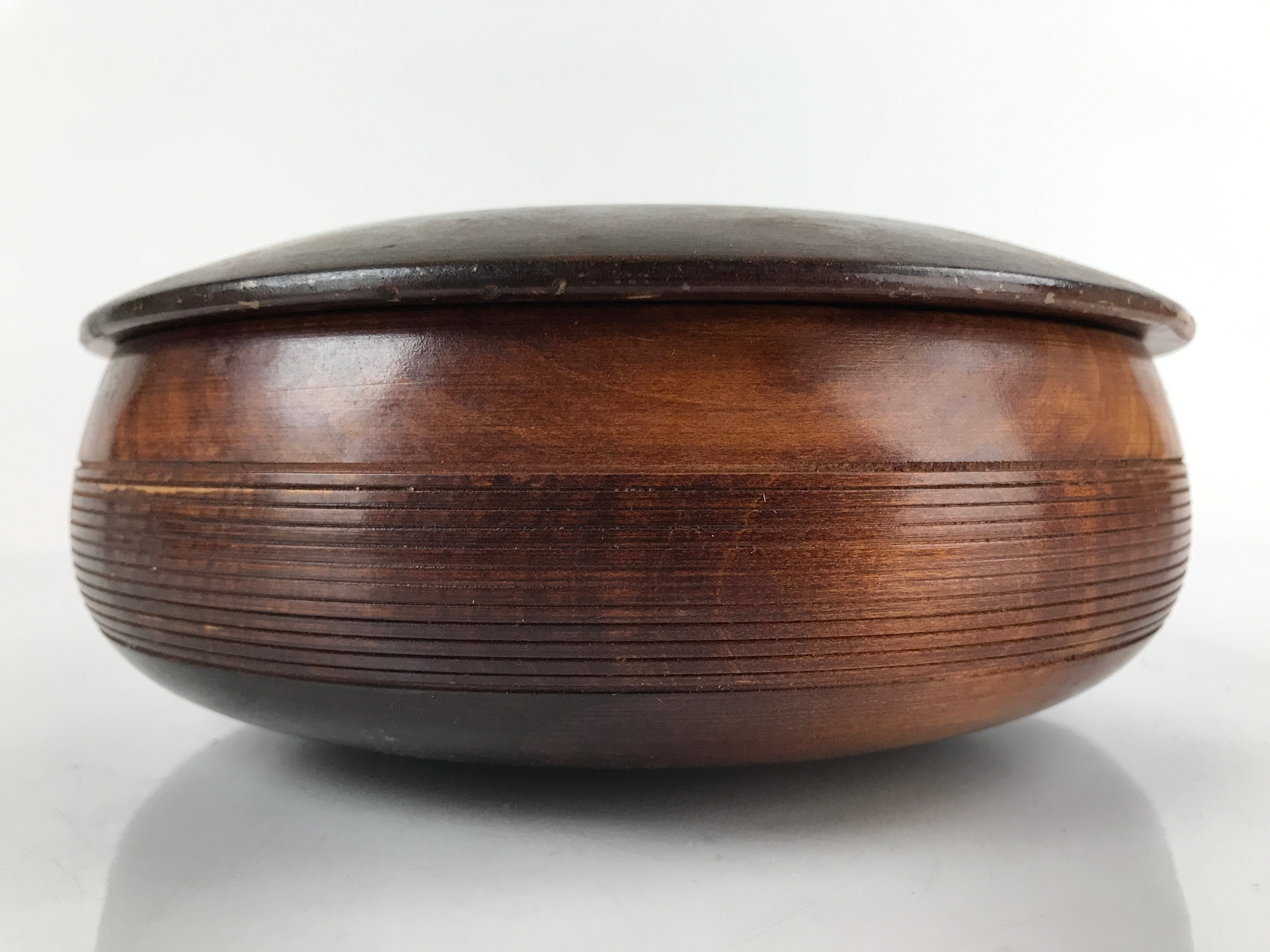 Japanese Brushed Lacquer Wooden Lidded Bowl Kashiki Vtg Tea Ceremony Lines L253