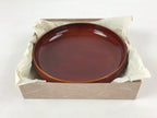 Japanese Brushed Lacquer Wooden Round Serving Plate Vtg Brown Shunkei Box L31