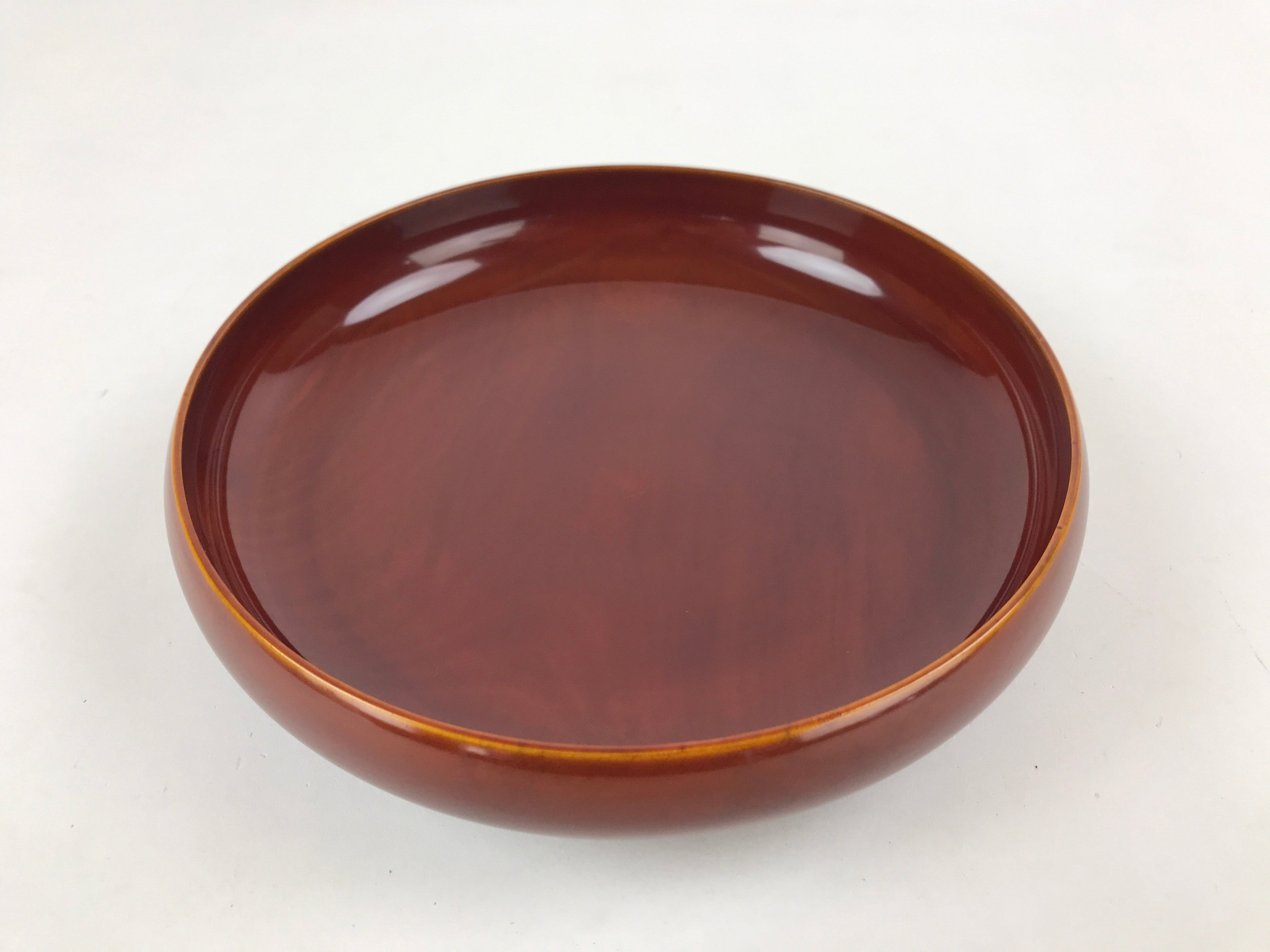 Japanese Brushed Lacquer Wooden Round Serving Plate Vtg Brown Shunkei Box L31