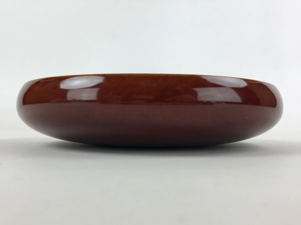 Japanese Brushed Lacquer Wooden Round Serving Plate Vtg Brown Shunkei Box L31