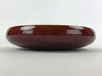 Japanese Brushed Lacquer Wooden Round Serving Plate Vtg Brown Shunkei Box L31