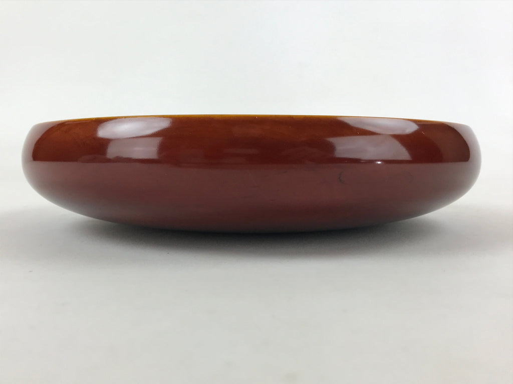 Japanese Brushed Lacquer Wooden Round Serving Plate Vtg Brown Shunkei Box L31