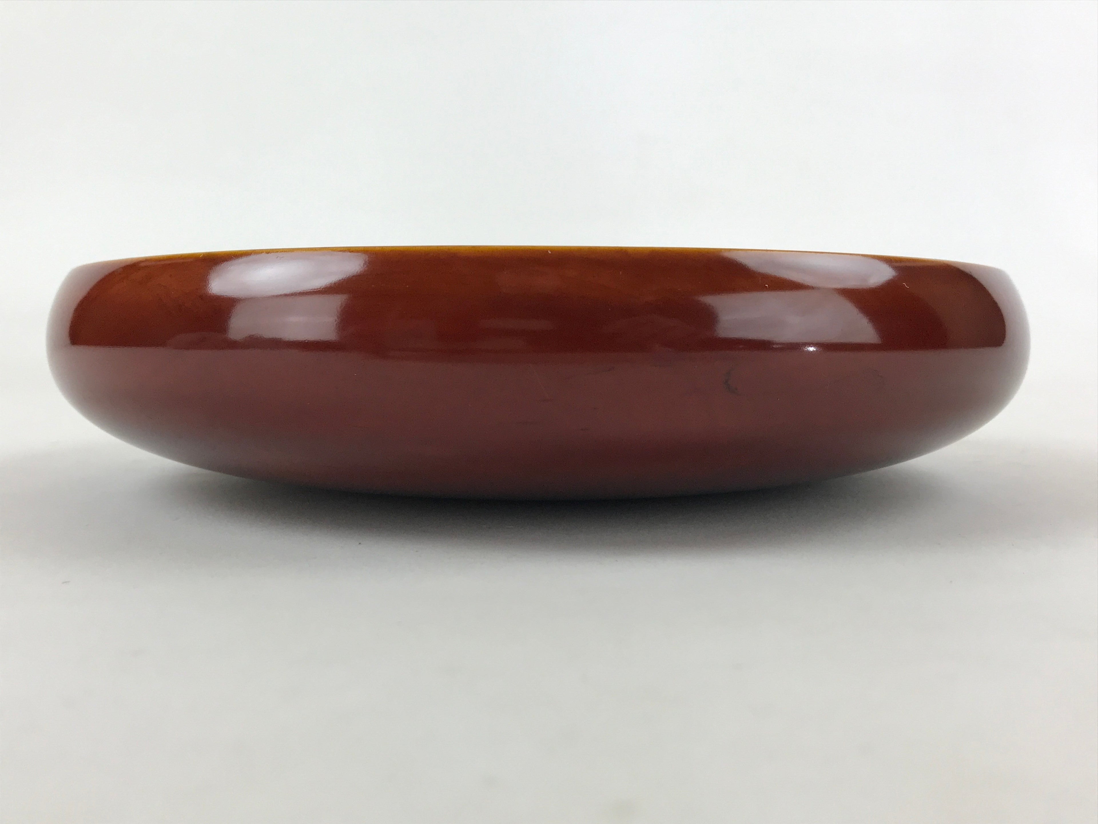 Japanese Brushed Lacquer Wooden Round Serving Plate Vtg Brown Shunkei Box L31