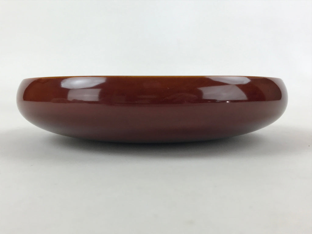 Japanese Brushed Lacquer Wooden Round Serving Plate Vtg Brown Shunkei Box L31