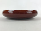 Japanese Brushed Lacquer Wooden Round Serving Plate Vtg Brown Shunkei Box L31