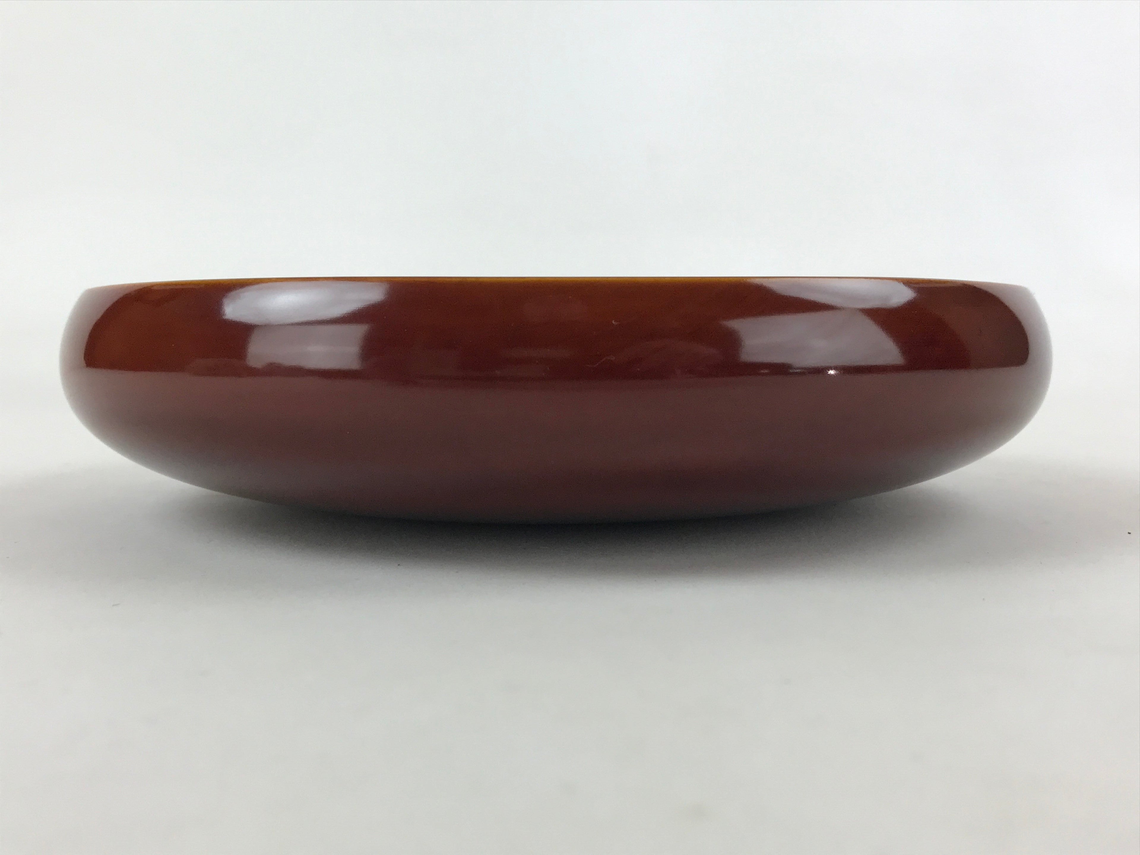 Japanese Brushed Lacquer Wooden Round Serving Plate Vtg Brown Shunkei Box L31