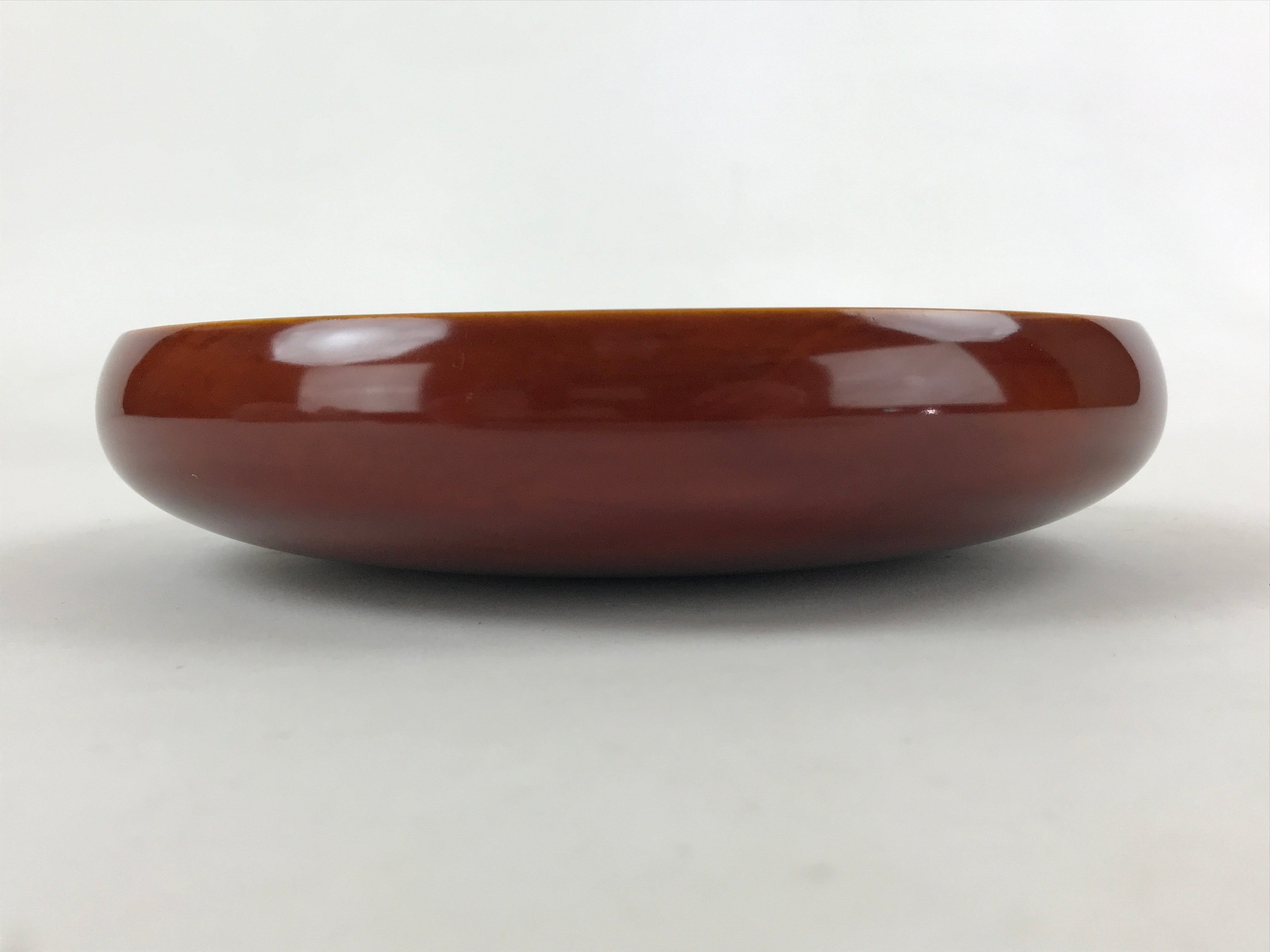 Japanese Brushed Lacquer Wooden Round Serving Plate Vtg Brown Shunkei Box L31