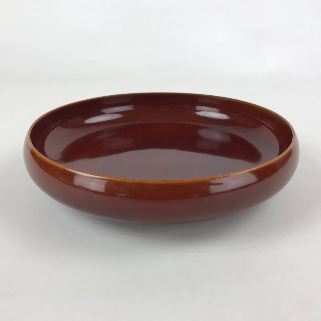Japanese Brushed Lacquer Wooden Round Serving Plate Vtg Brown Shunkei Box L31