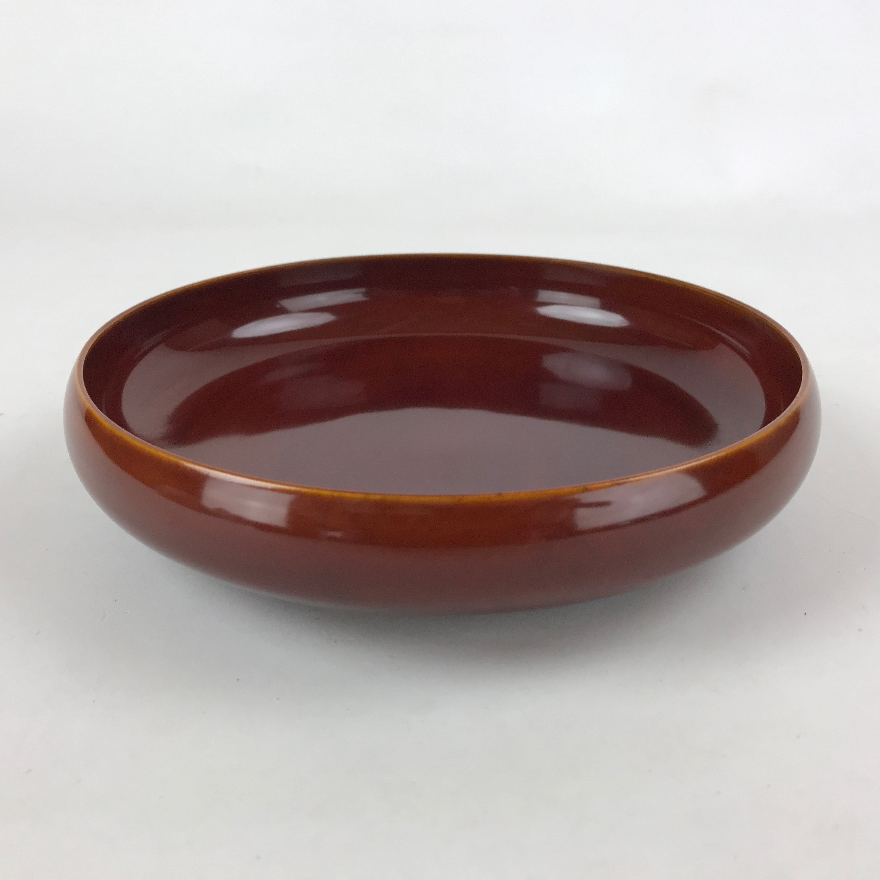 Japanese Brushed Lacquer Wooden Round Serving Plate Vtg Brown Shunkei Box L31