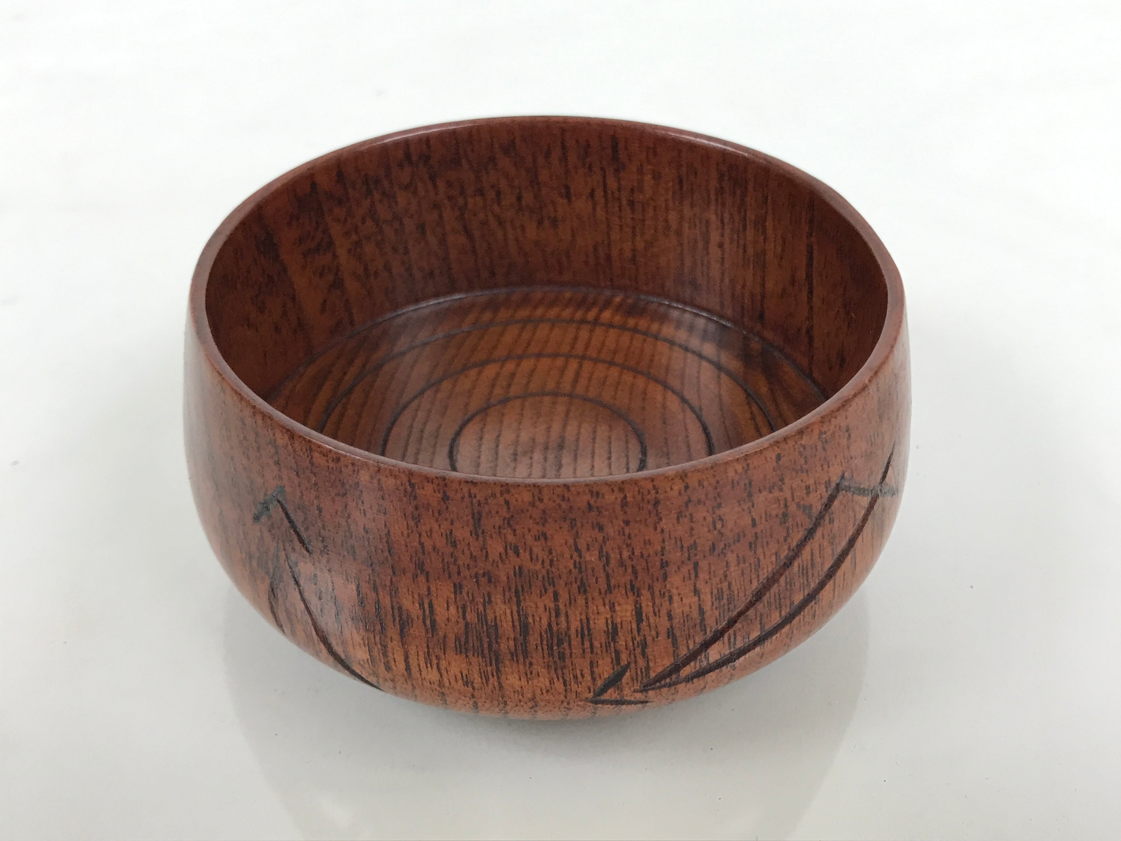 Japanese Brushed Lacquer Wooden Sake Snack Cup Vtg Kobachi Bowl Brown L600