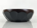 Japanese Brushed Lacquer Wooden Salad Serving Bowl Vtg Dish Utensils Brown L448