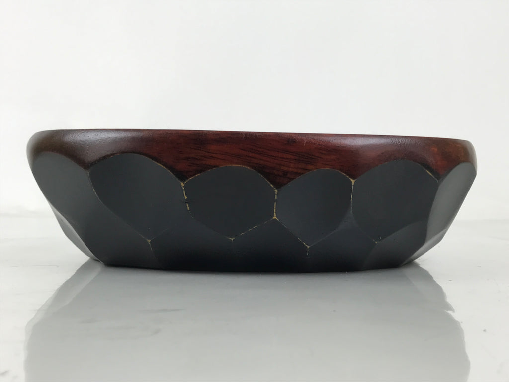 Japanese Brushed Lacquer Wooden Salad Serving Bowl Vtg Dish Utensils Brown L448