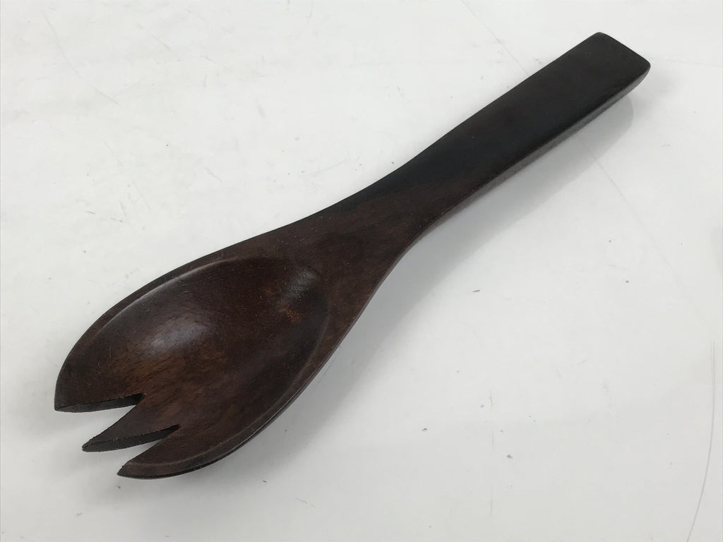 Japanese Brushed Lacquer Wooden Salad Serving Bowl Vtg Dish Utensils Brown L449