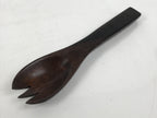 Japanese Brushed Lacquer Wooden Salad Serving Bowl Vtg Dish Utensils Brown L449
