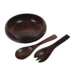 Japanese Brushed Lacquer Wooden Salad Serving Bowl Vtg Dish Utensils Brown L449