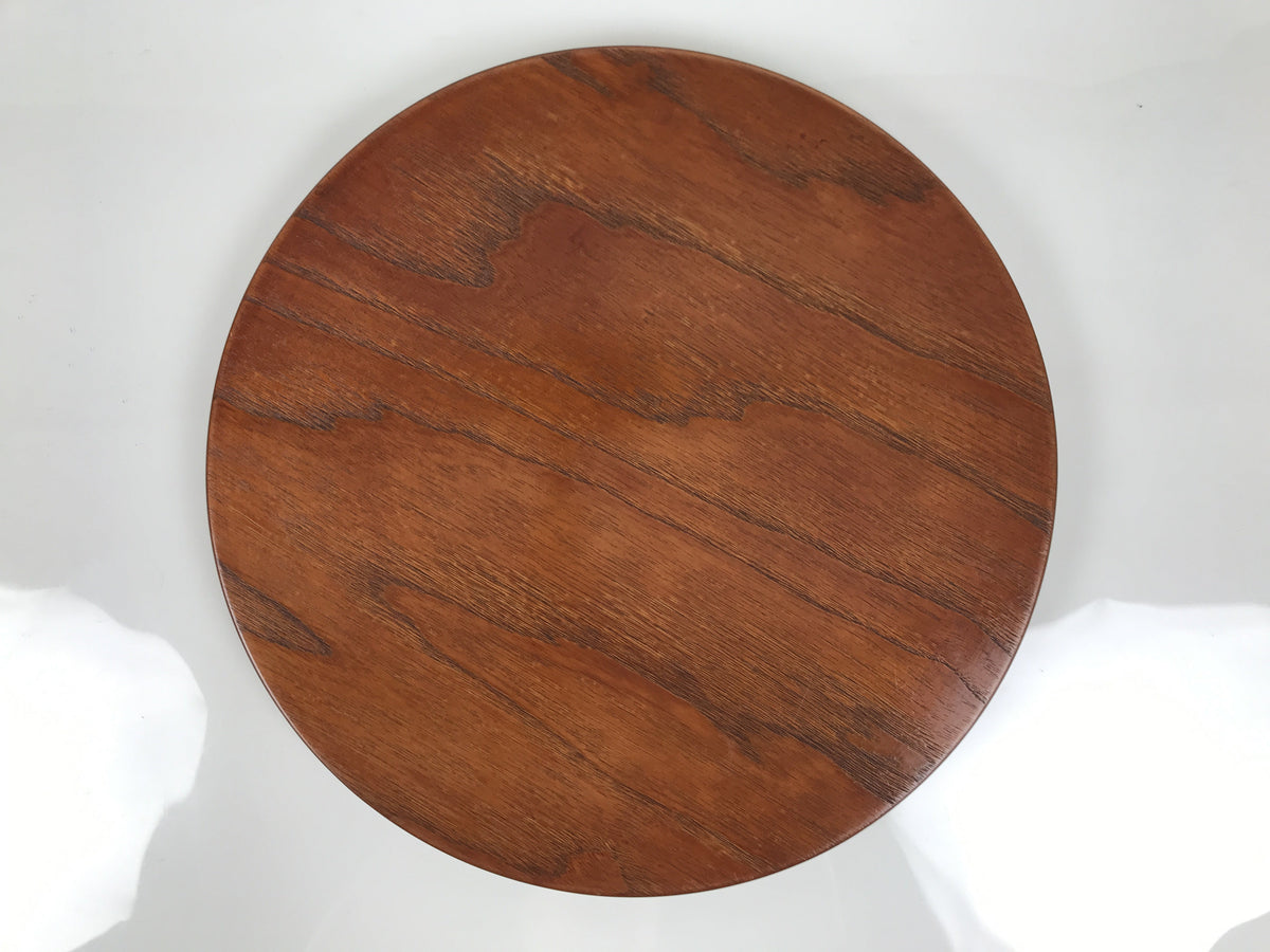 Japanese Brushed Lacquer Wooden Serving Tray Obon Vtg Round Brown Grain L566