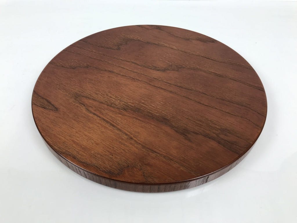 Japanese Brushed Lacquer Wooden Serving Tray Obon Vtg Round Brown Grain L566