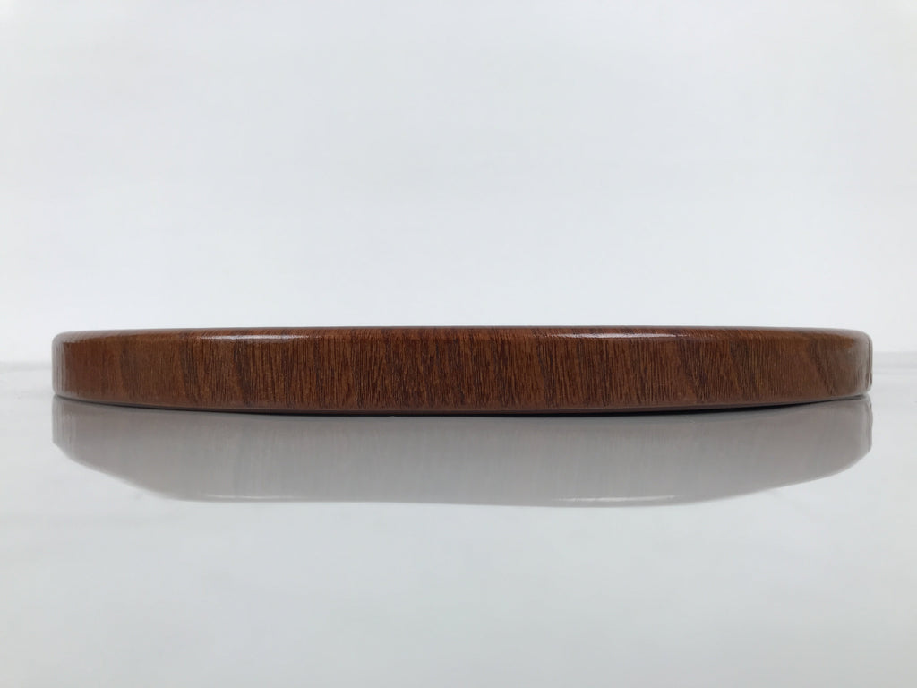 Japanese Brushed Lacquer Wooden Serving Tray Obon Vtg Round Brown Grain L566