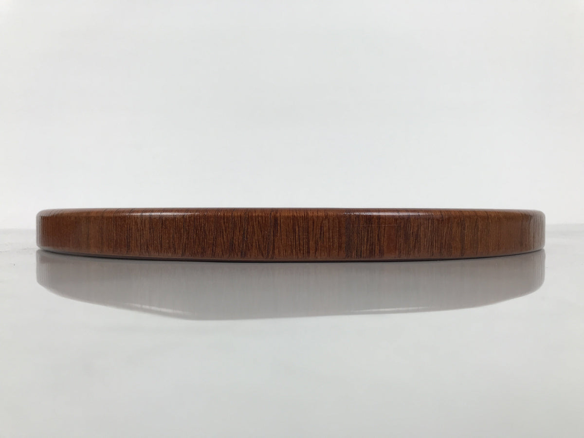Japanese Brushed Lacquer Wooden Serving Tray Obon Vtg Round Brown Grain L566