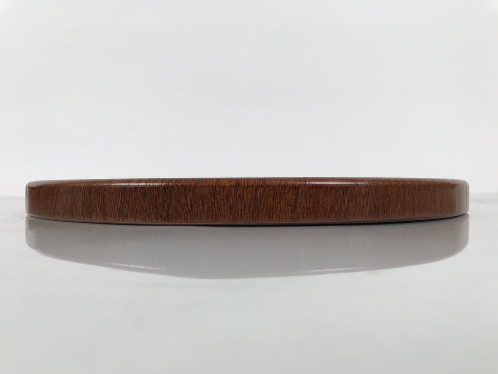 Japanese Brushed Lacquer Wooden Serving Tray Obon Vtg Round Brown Grain L566