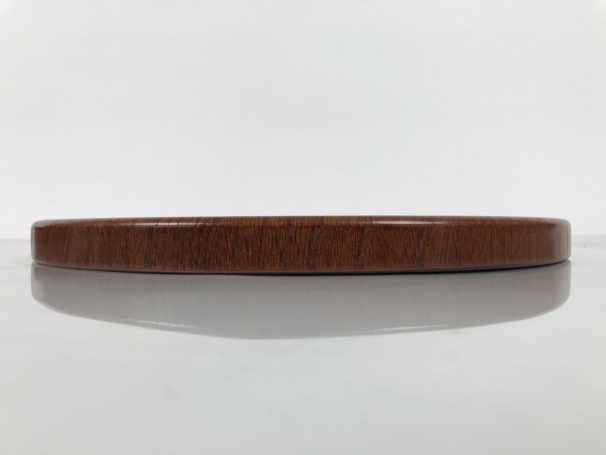 Japanese Brushed Lacquer Wooden Serving Tray Obon Vtg Round Brown Grain L566