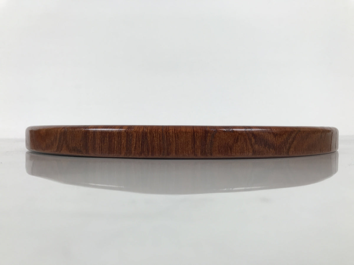 Japanese Brushed Lacquer Wooden Serving Tray Obon Vtg Round Brown Grain L566