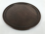 Japanese Brushed Lacquer Wooden Serving Tray Obon Vtg Round Brown Grain L610