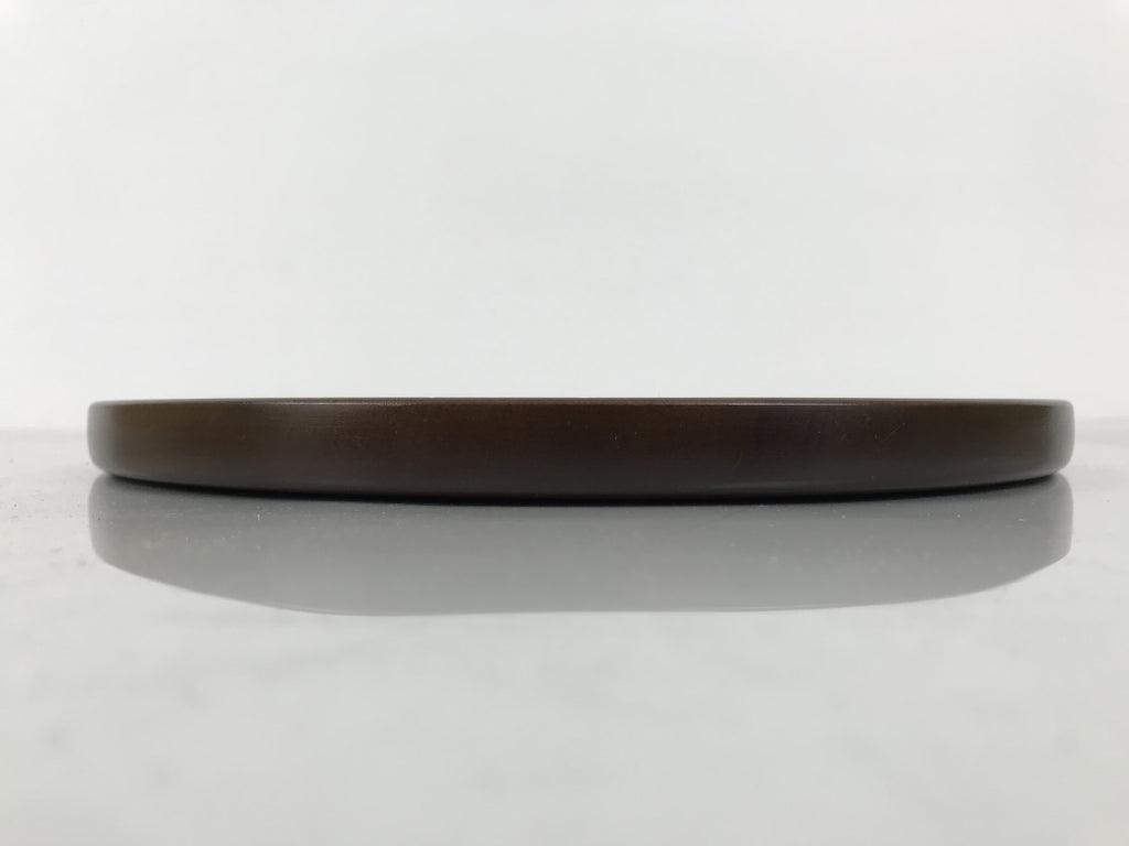 Japanese Brushed Lacquer Wooden Serving Tray Obon Vtg Round Brown Grain L610