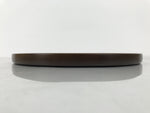Japanese Brushed Lacquer Wooden Serving Tray Obon Vtg Round Brown Grain L610