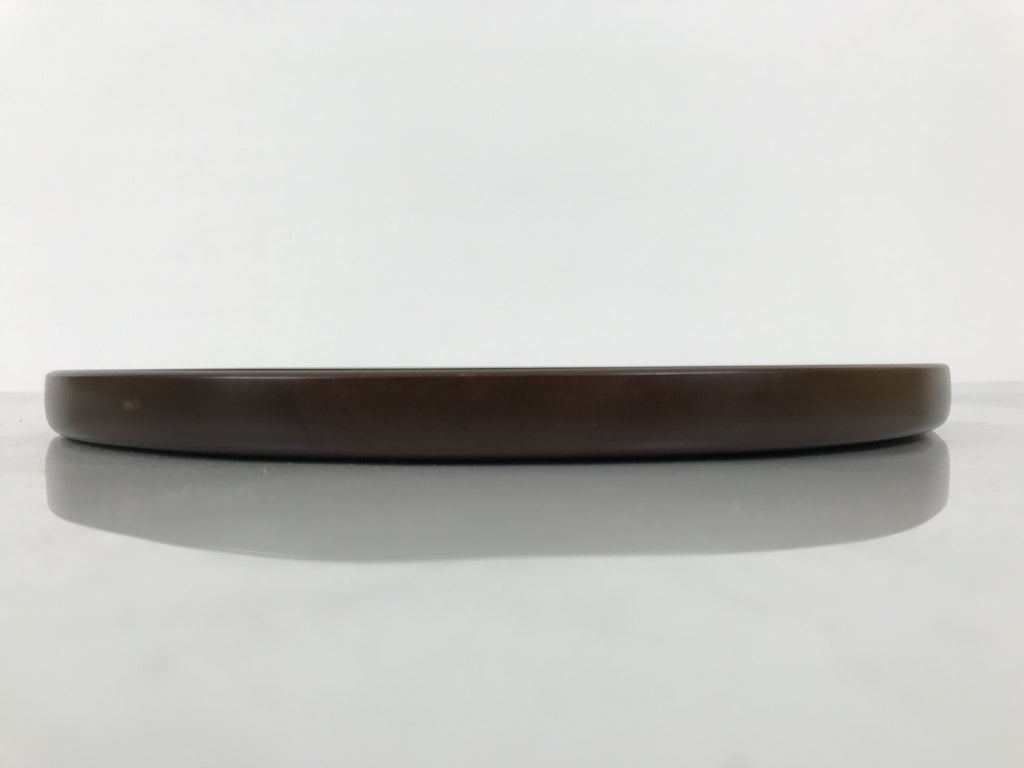 Japanese Brushed Lacquer Wooden Serving Tray Obon Vtg Round Brown Grain L610