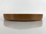 Japanese Brushed Lacquer Wooden Serving Tray Vtg Large Round Obon Brown L153