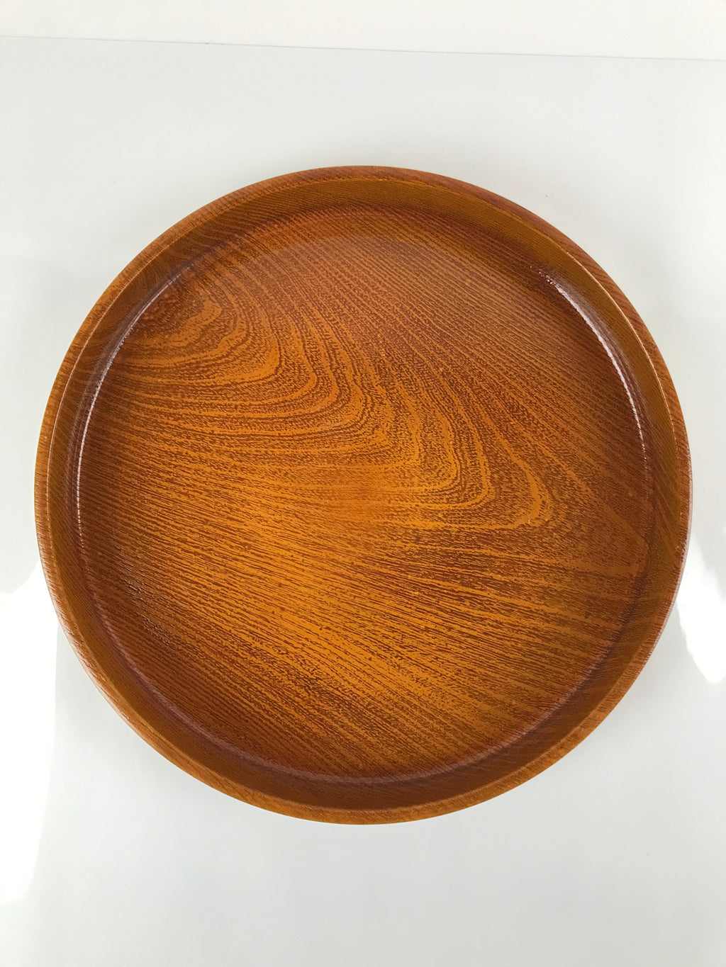 Japanese Brushed Lacquer Wooden Serving Tray Vtg Large Round Obon Brown L153