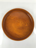 Japanese Brushed Lacquer Wooden Serving Tray Vtg Large Round Obon Brown L153
