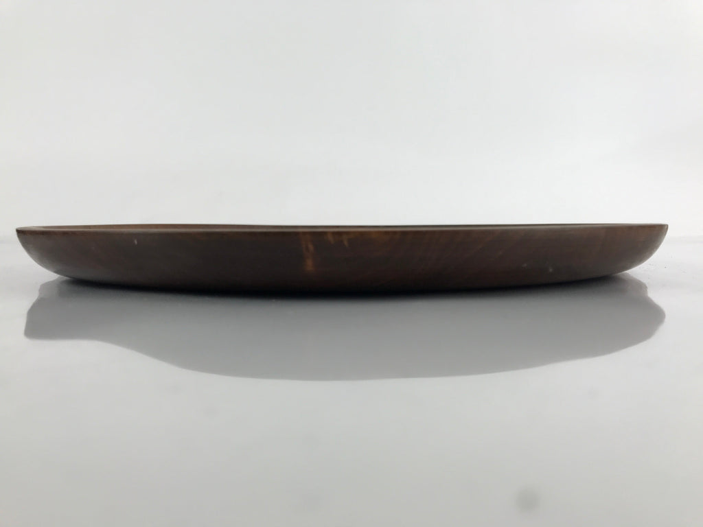 Japanese Brushed Lacquer Wooden Serving Tray Vtg Large Round Obon Brown L257