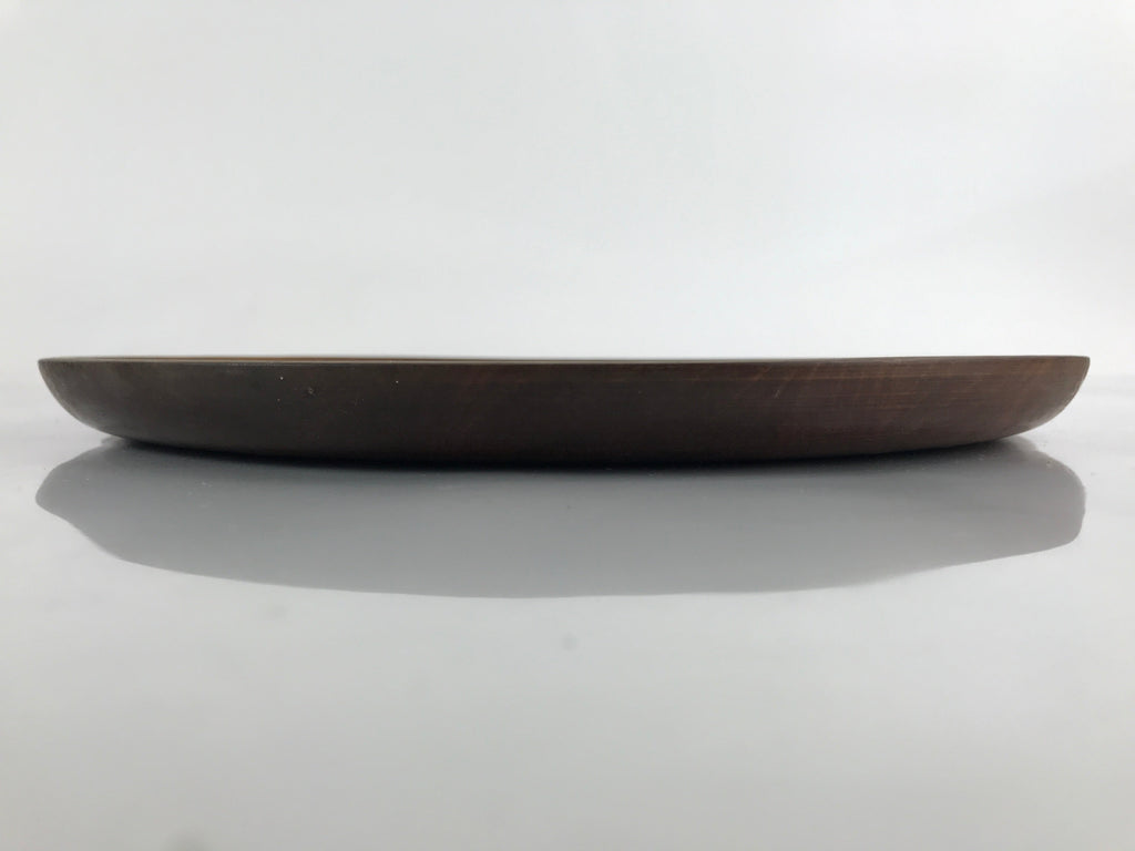 Japanese Brushed Lacquer Wooden Serving Tray Vtg Large Round Obon Brown L257
