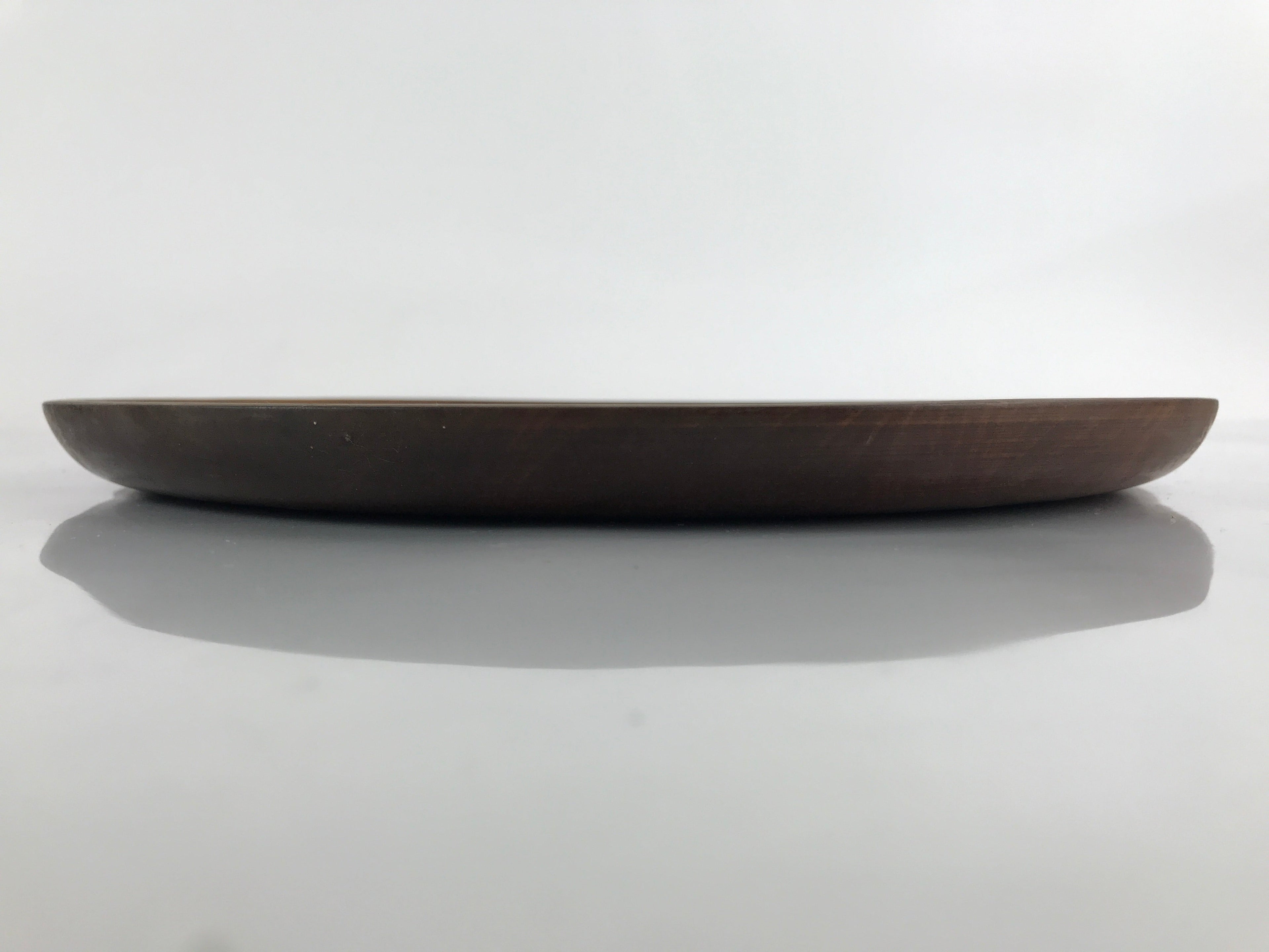 Japanese Brushed Lacquer Wooden Serving Tray Vtg Large Round Obon Brown L257