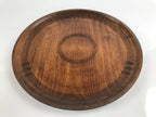 Japanese Brushed Lacquer Wooden Serving Tray Vtg Large Round Obon Brown L257