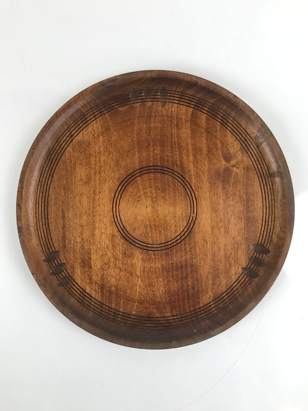 Japanese Brushed Lacquer Wooden Serving Tray Vtg Large Round Obon Brown L257