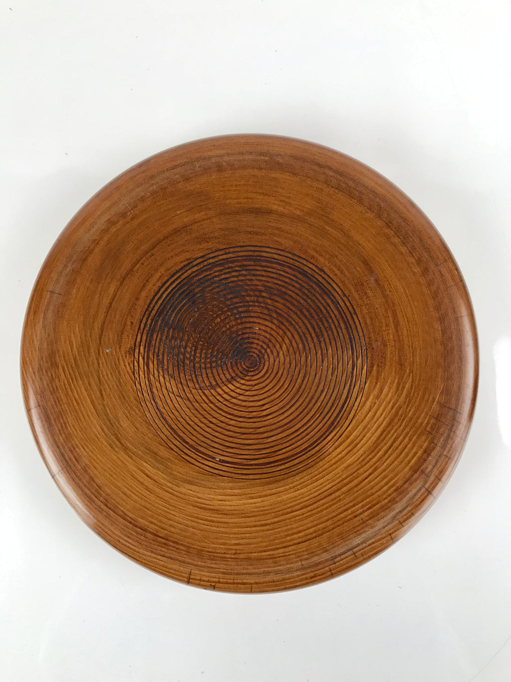 Japanese Brushed Lacquer Wooden Serving Tray Vtg Large Round Obon Brown L258
