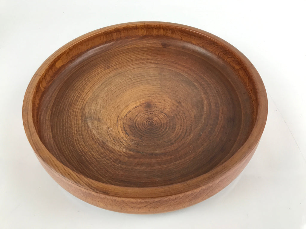 Japanese Brushed Lacquer Wooden Serving Tray Vtg Large Round Obon Brown L258