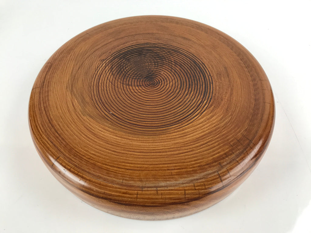 Japanese Brushed Lacquer Wooden Serving Tray Vtg Large Round Obon Brown L258