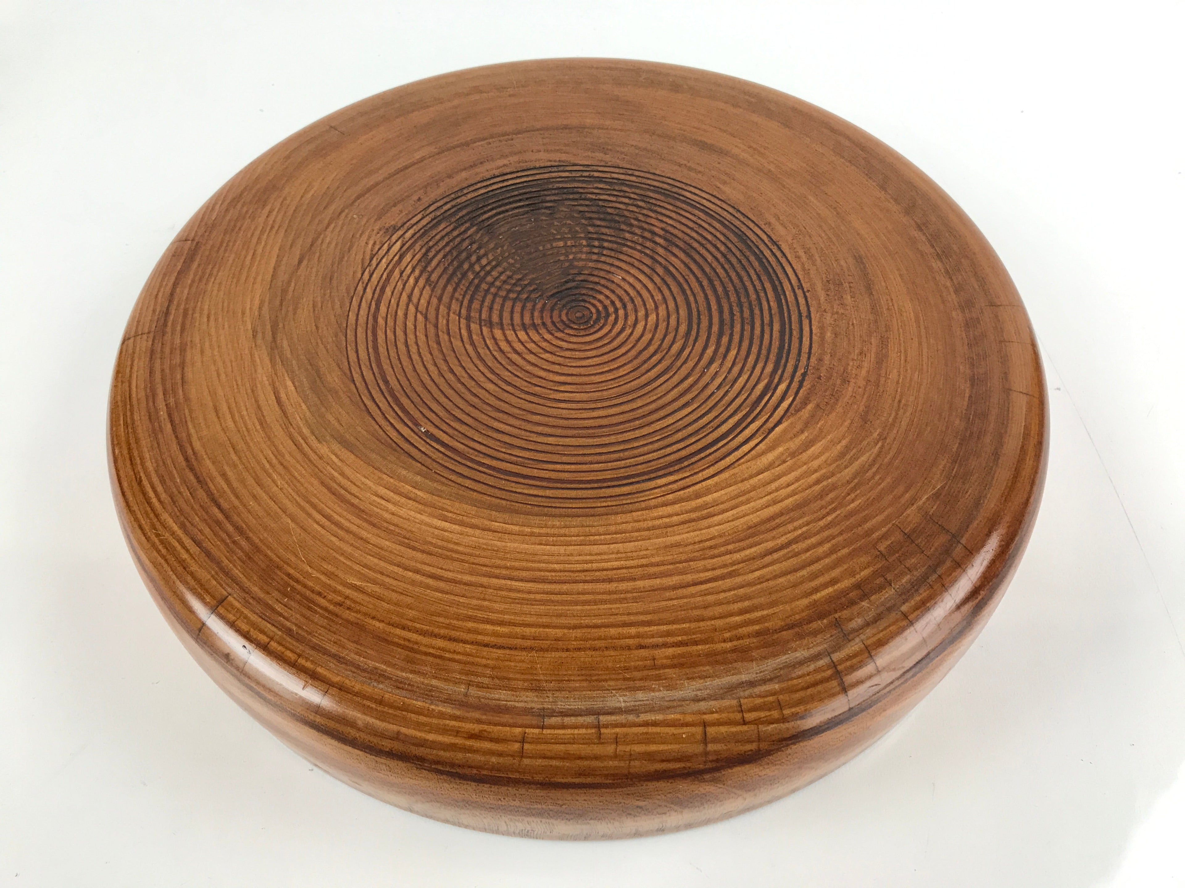 Japanese Brushed Lacquer Wooden Serving Tray Vtg Large Round Obon Brown L258