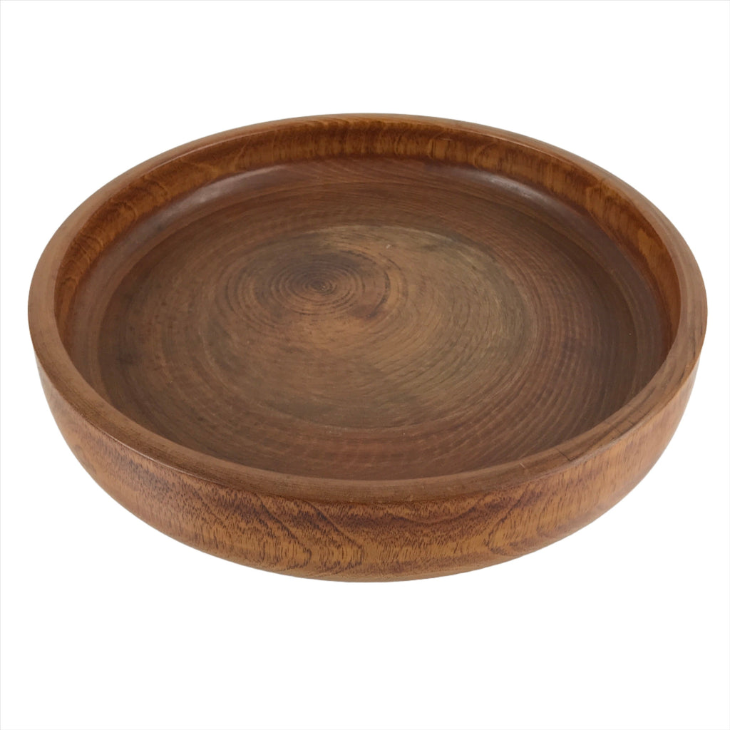 Japanese Brushed Lacquer Wooden Serving Tray Vtg Large Round Obon Brown L258