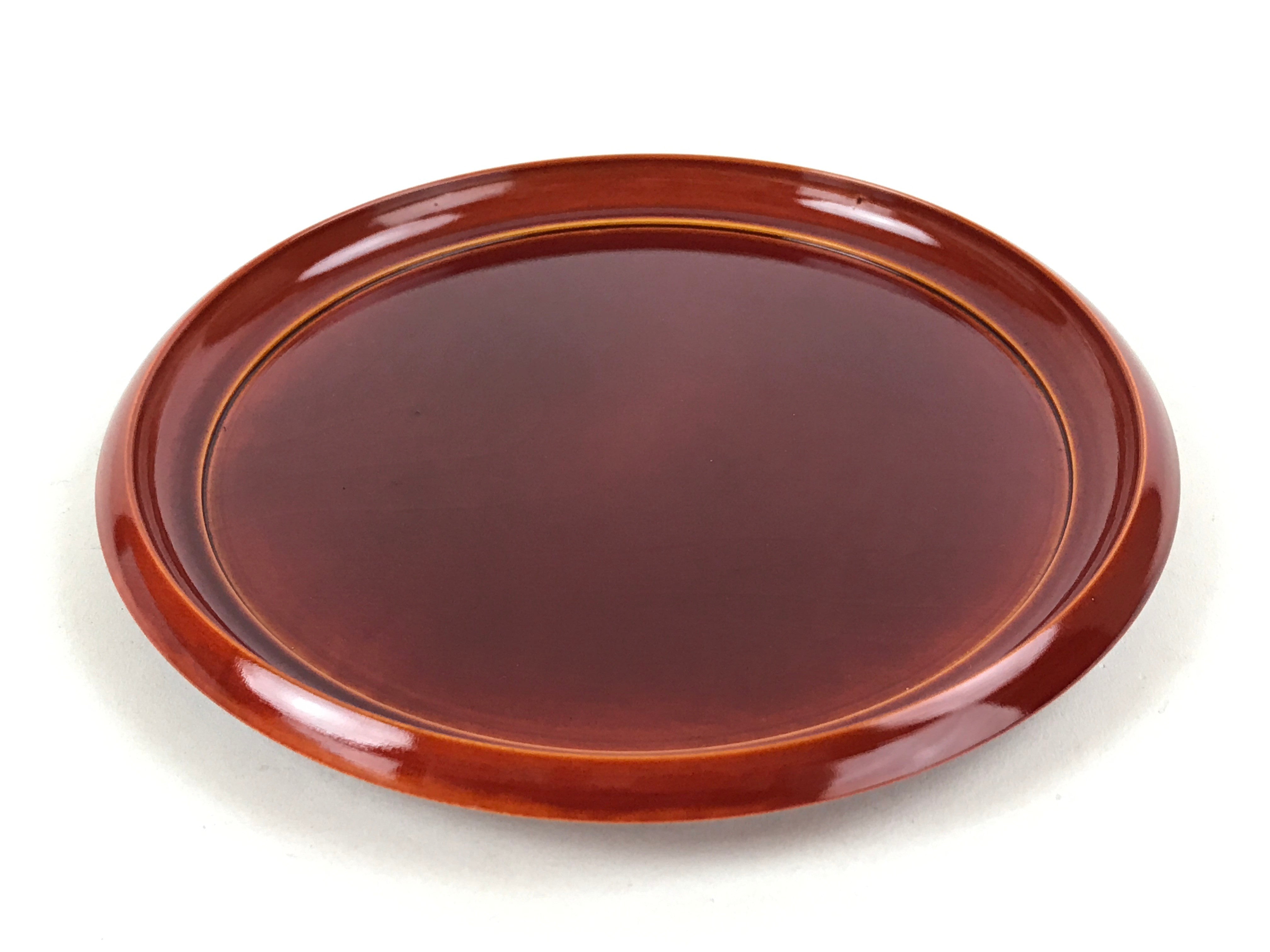 Japanese Brushed Lacquer Wooden Serving Tray Vtg Round Brown Shunkei Obon L36