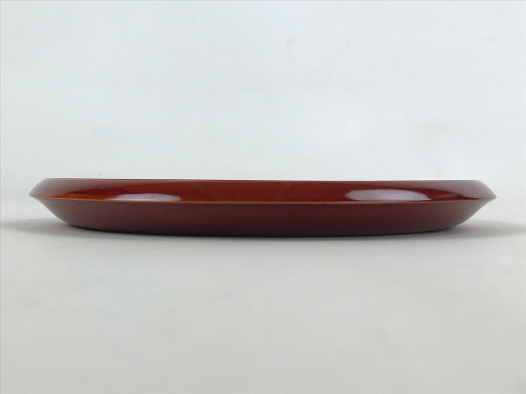 Japanese Brushed Lacquer Wooden Serving Tray Vtg Round Brown Shunkei Obon L36