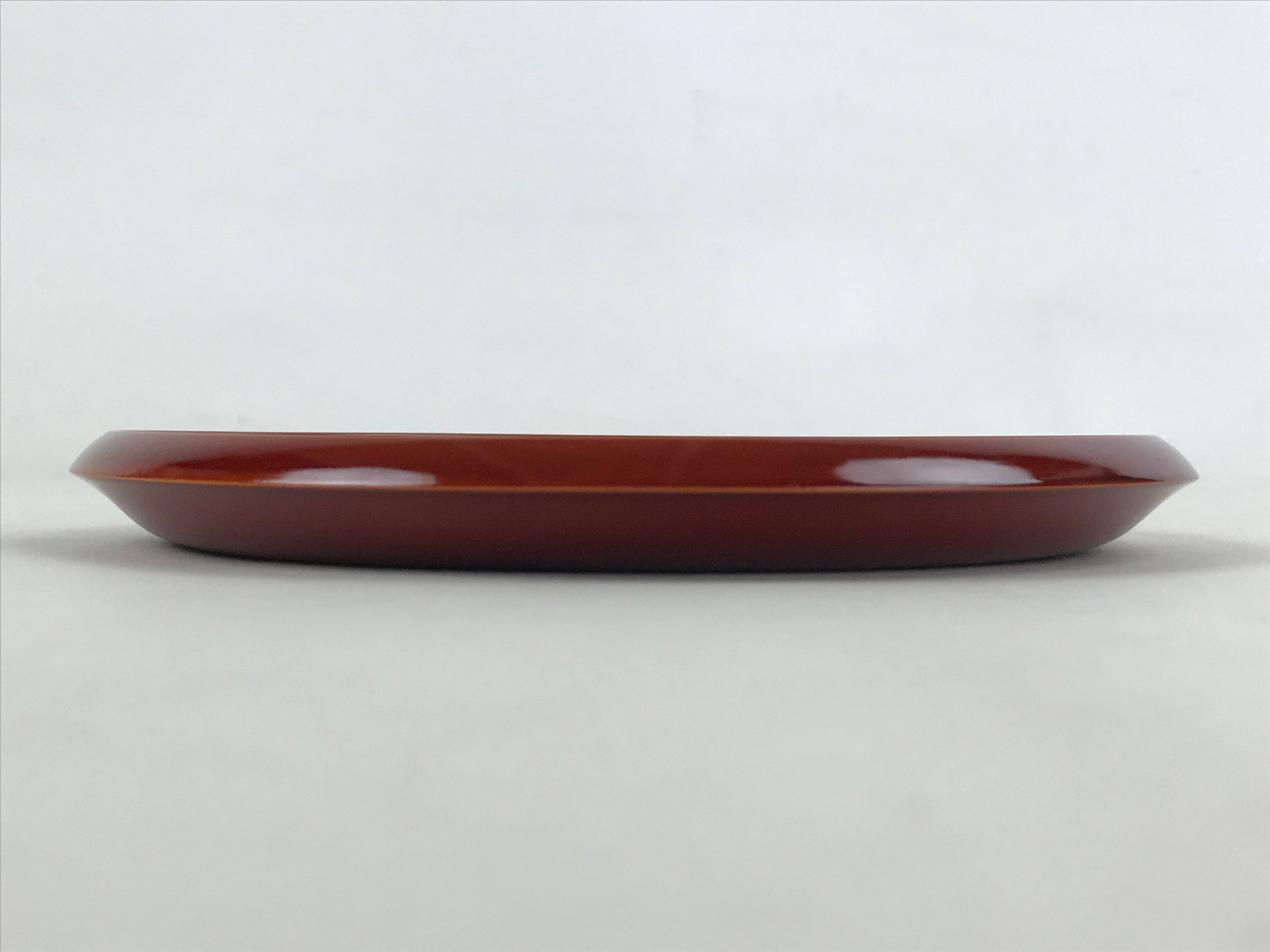 Japanese Brushed Lacquer Wooden Serving Tray Vtg Round Brown Shunkei Obon L36